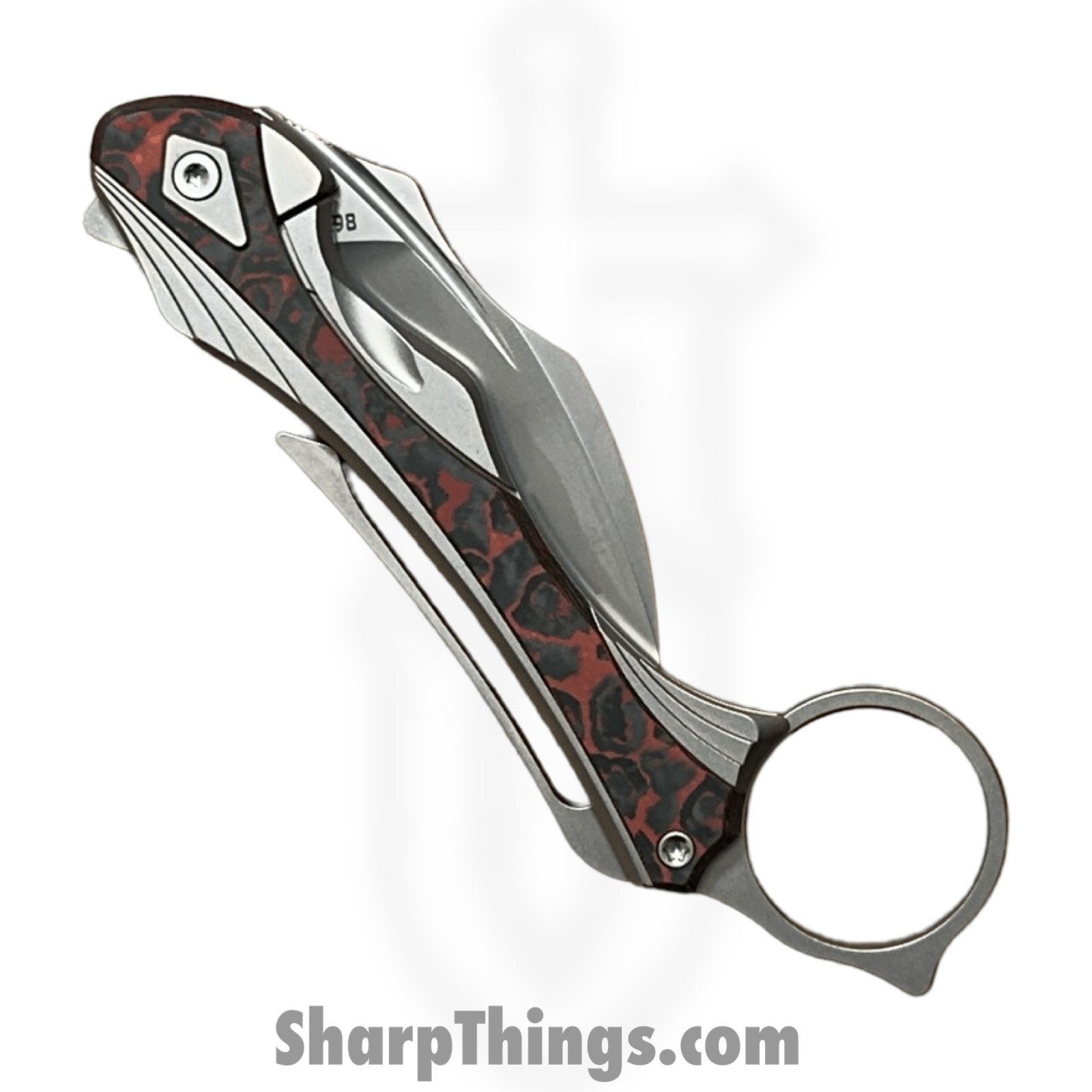 Poikilo Blade - PBTDPSW - Thorny Devil - Folding Knife - Bohler M398 Pearlescent Stonewash Hawksbill - Titanium Fat Carbon Fiber Inlays - Red - Image 10