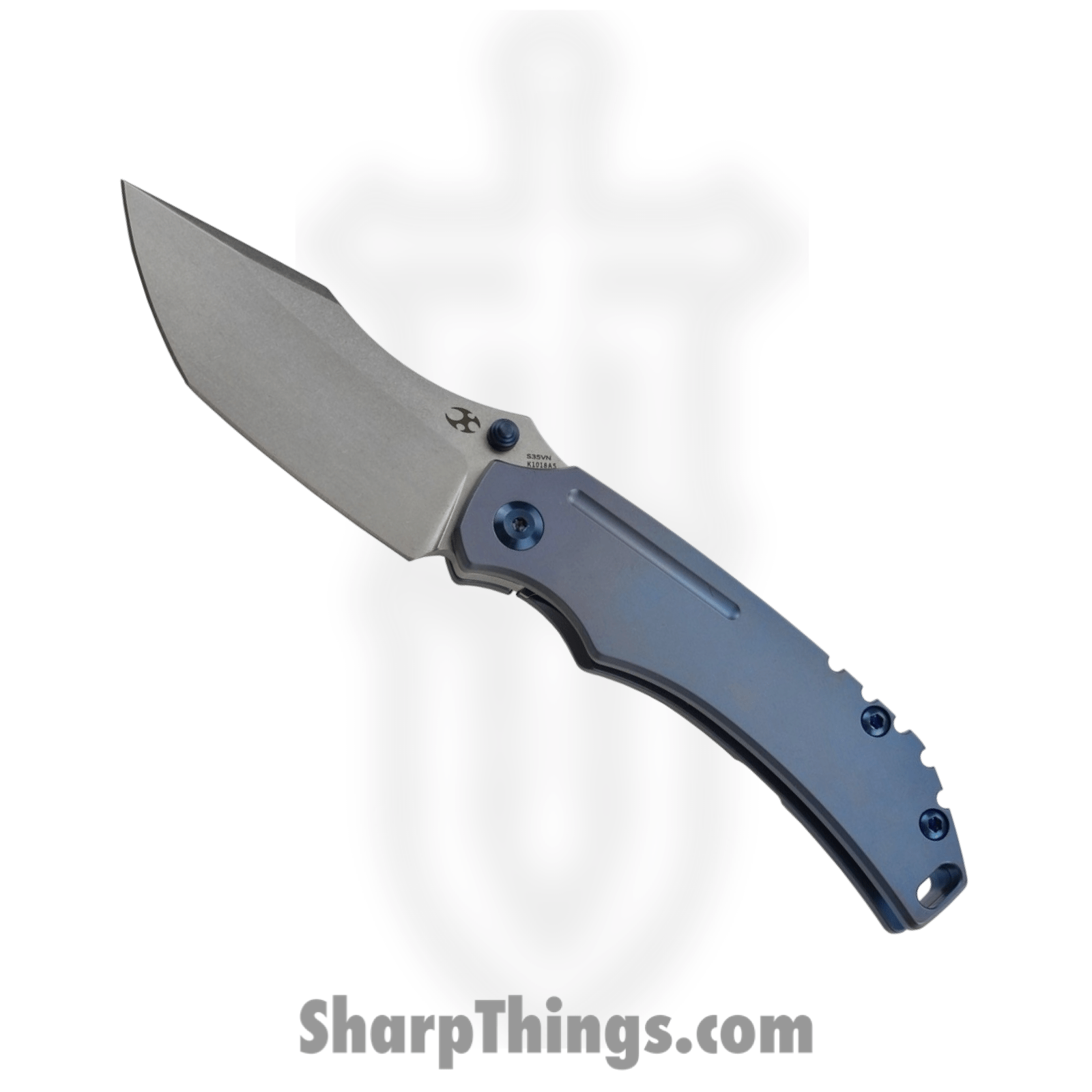 Kansept Knives - K1018A5 - Pelican - Folding Knife - S35VN Stonewashed Tanto - 6AL4V Titanium - Blue