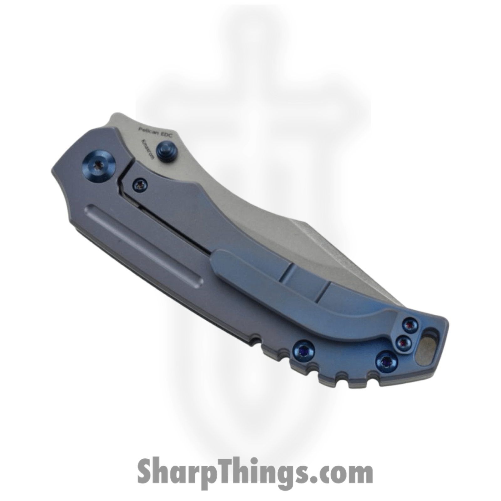 Kansept Knives - K1018A5 - Pelican - Folding Knife - S35VN Stonewashed Tanto - 6AL4V Titanium - Blue - Image 3