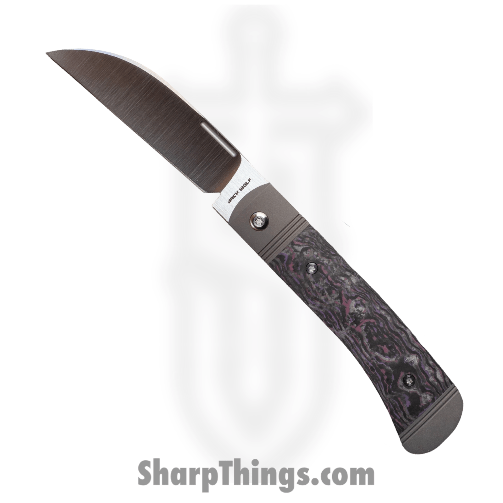 Jack Wolf Knives - DIAMO-01-FC-PUR-HAZ - Diamondback Jack - Folding Knife - S90V Satin Sheepsfoot - Fat Carbon - Purple Haze