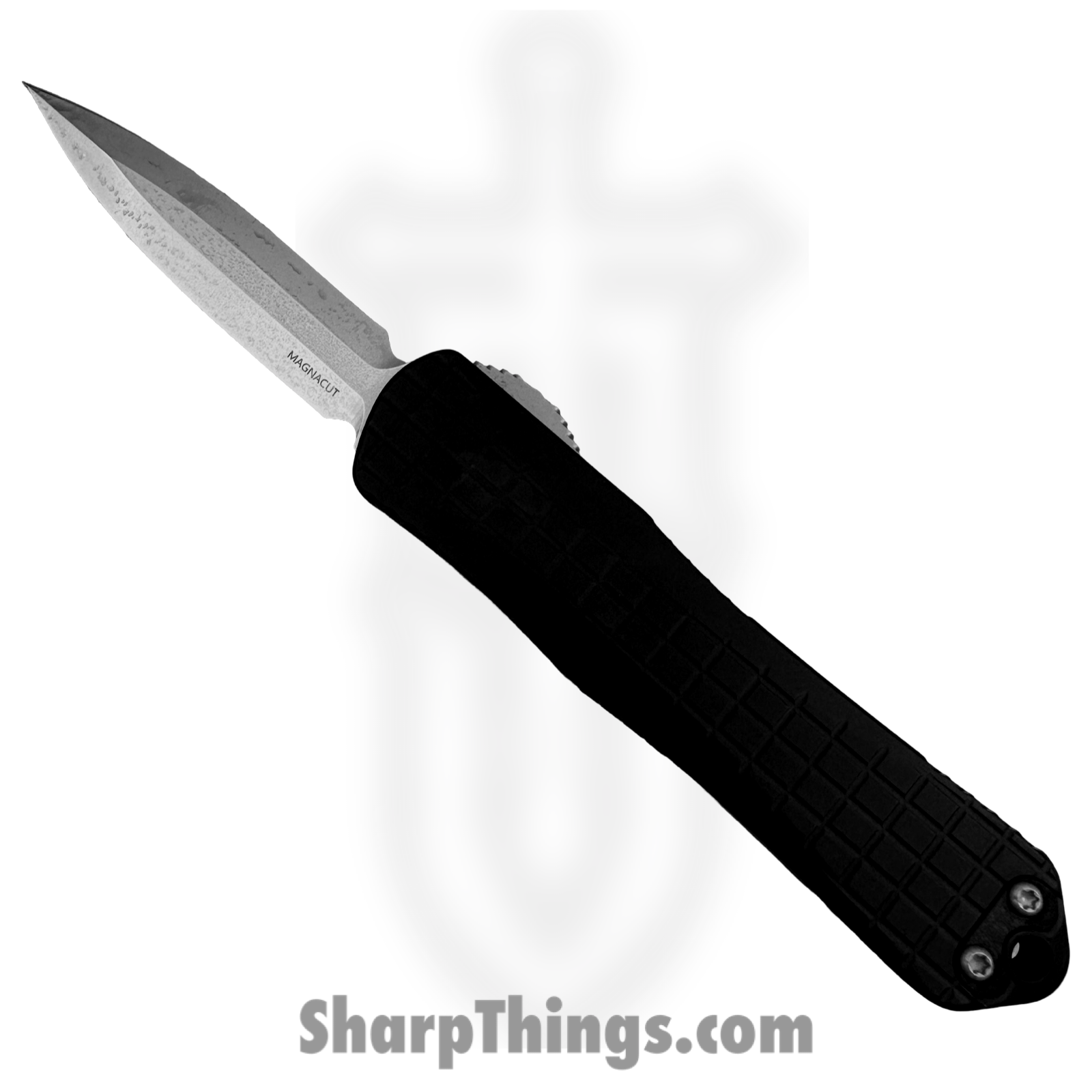 Heretic Knives - H028F-2A - Manticore E - OTF Auto - CPM MagnaCut Stonewash Dagger - Aluminum - Black