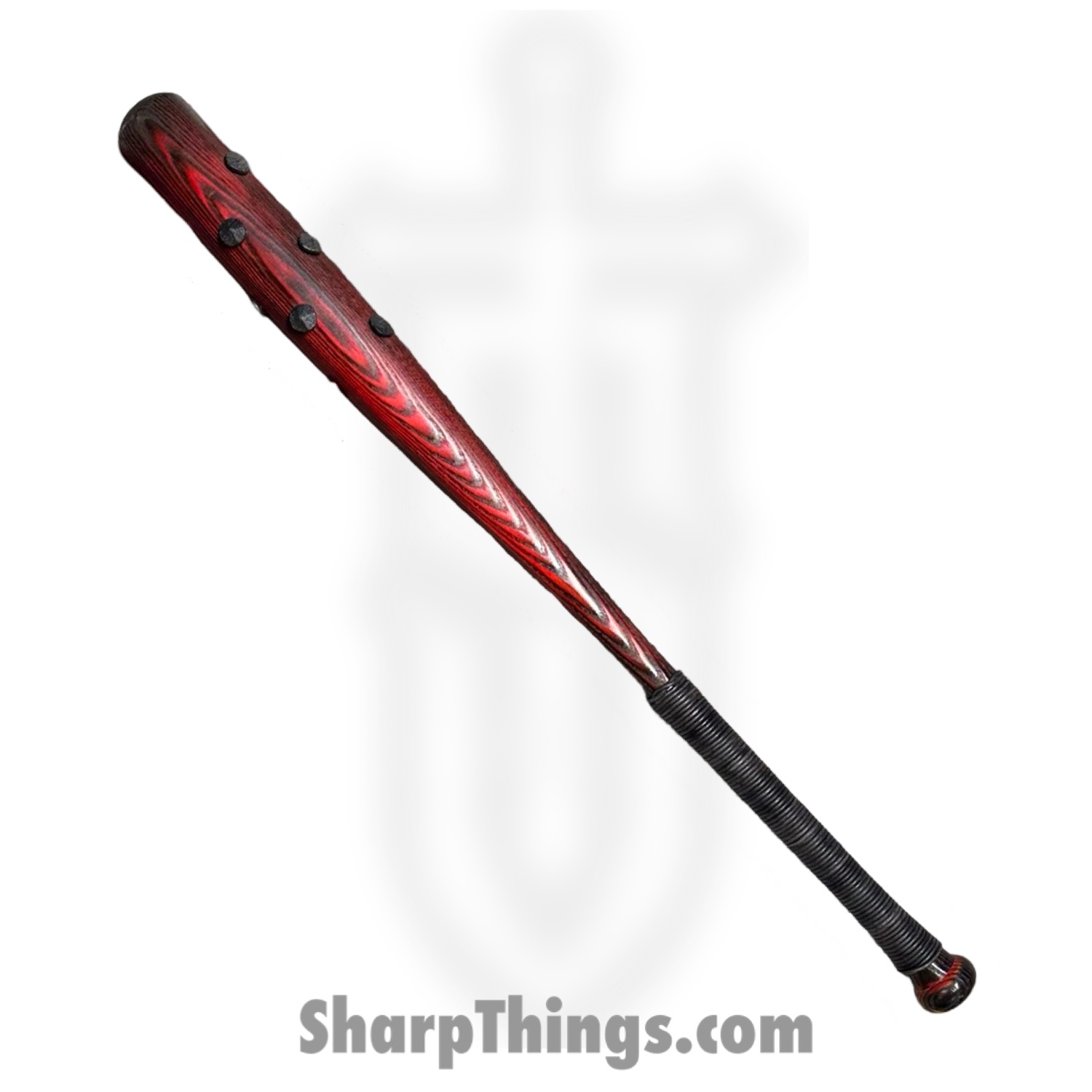 Heavy Barrel Designs - HBD-bat-5 - Studded Bat - Leather Cord Wrapped Grip - Red Black
