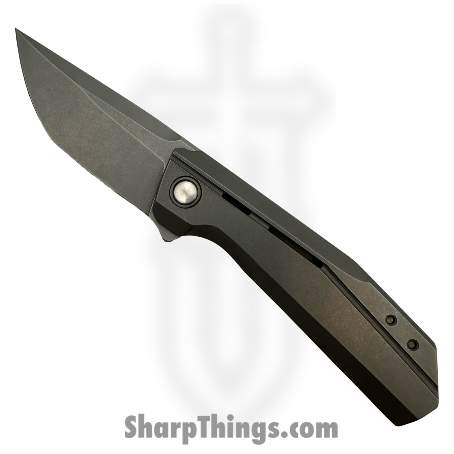 TuffKnives - TUFFCUSTOM02 - Deacon - Folding Knife - Milled Stonewashed Ti Scales - CPM Stonewash 154 Tanto