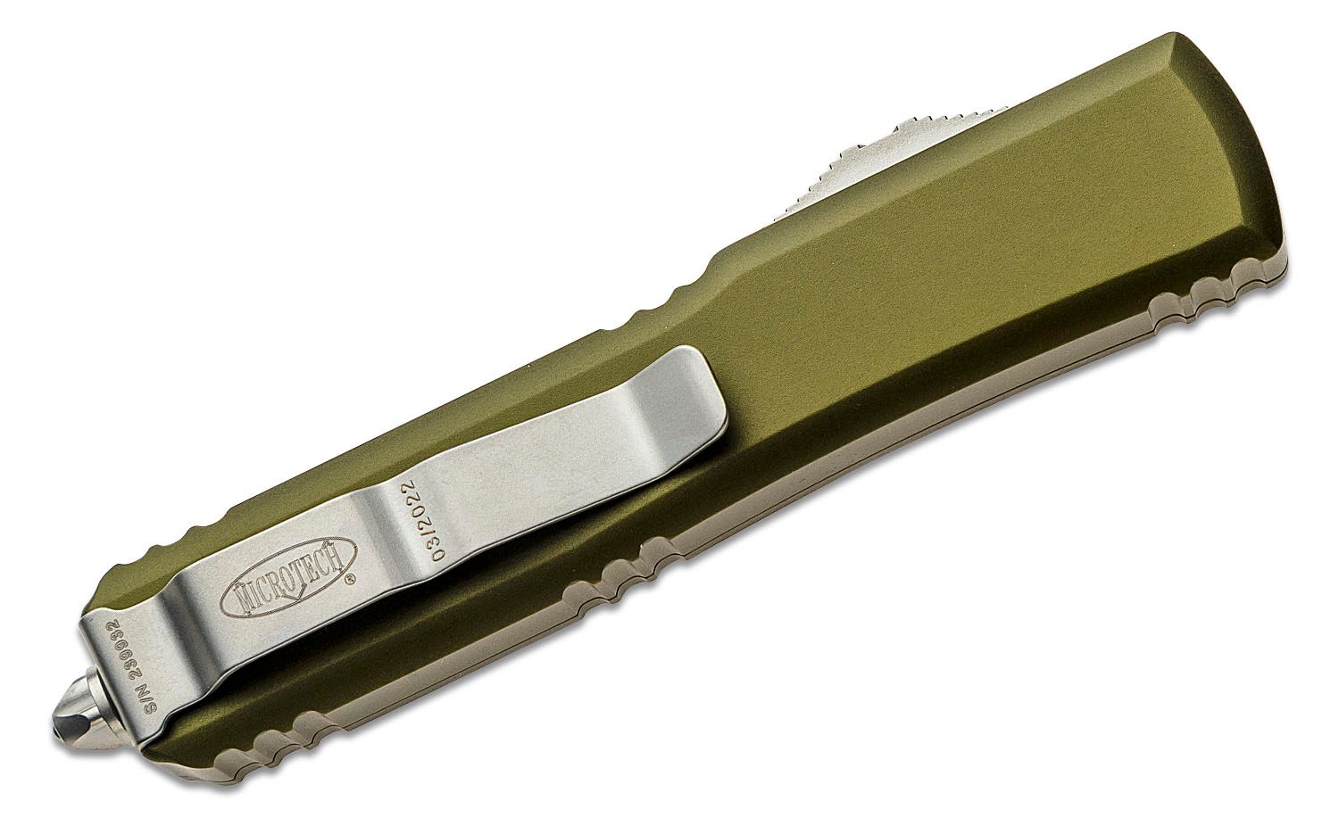 Microtech - 122-10OD - Ultratech - OTF Auto - Elmax, M390, 204P Stonewash Dagger - 6061-T6 Aluminum - OD Green - Image 13