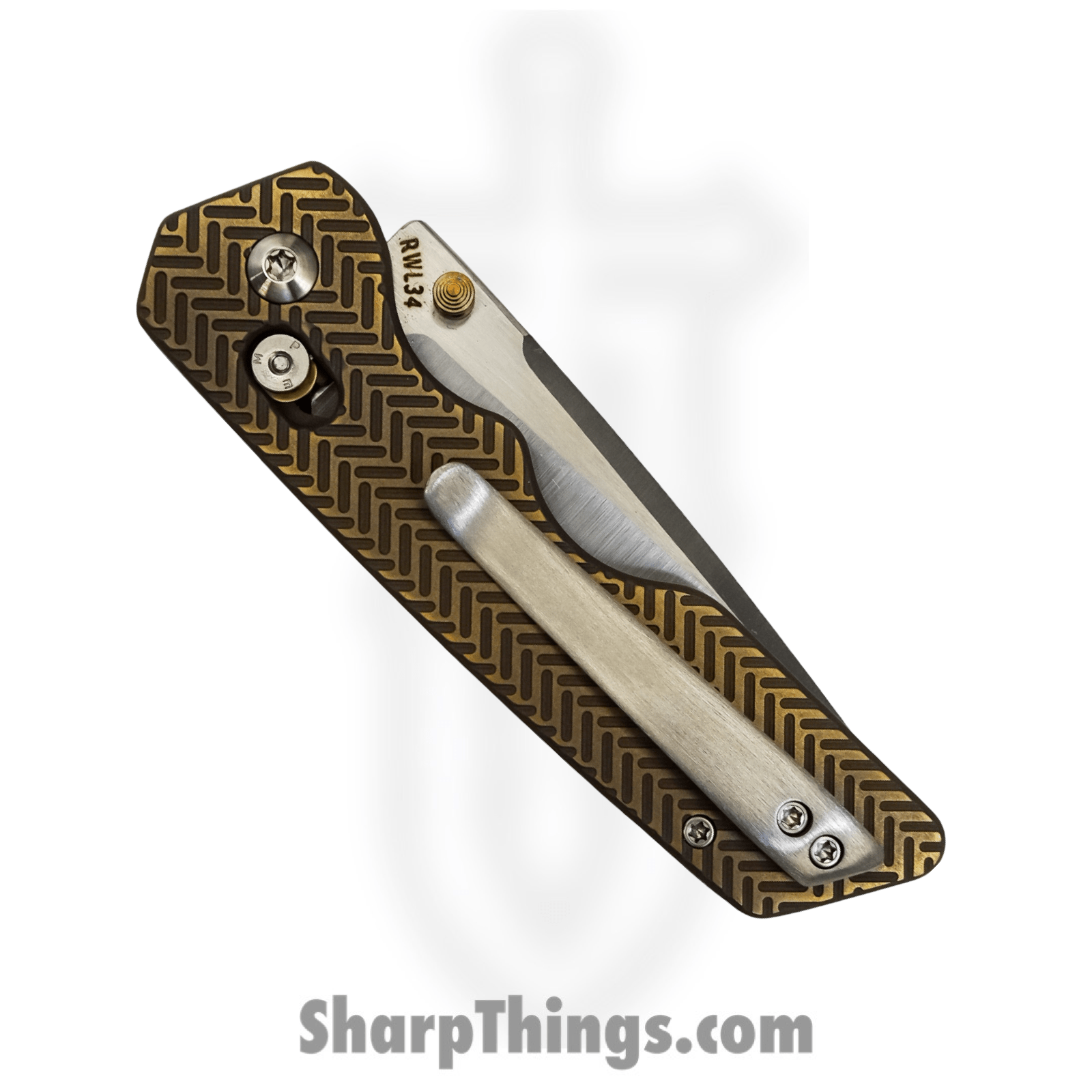 Attention 2 Detail Mercantile - A2DBLmHer - Bar Lock Medium - Folding Knife - RWL34 Steel Satin Drop Point - Herringbone Titanium - Bronze - Image 12