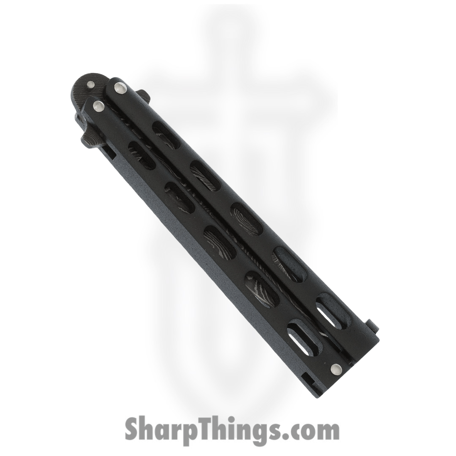 Bear & Son - BC115D - Butterfly - Balisong - Damascus Acid Etched Drop Point - Zinc - Black - Image 7