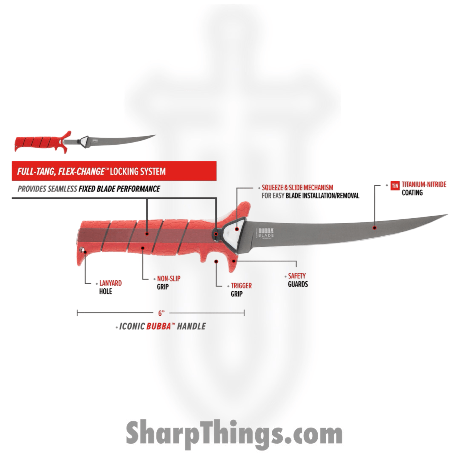 Bubba Blade - BUB1991724 - Multi-Flex Interchange Set - Fixed Blade Knife - Coated Trailing Point - Aluminum - Red Black - Image 6