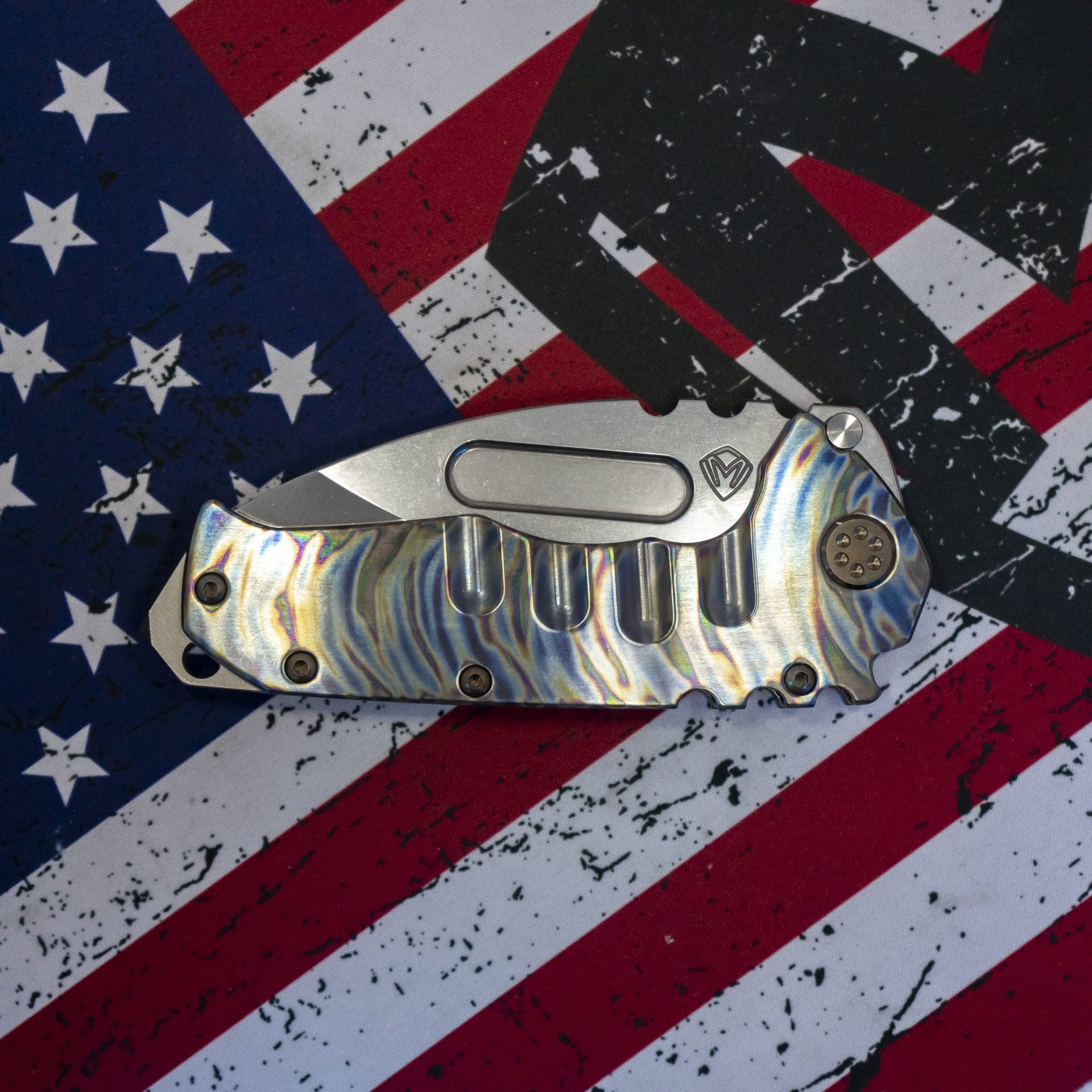 Medford Knife - MK012STD-03PV-T1C1-BP - Praetorian T - Tumbled Drop Point Folding Knife - S35VN - Faced/Flm Blues - Image 7