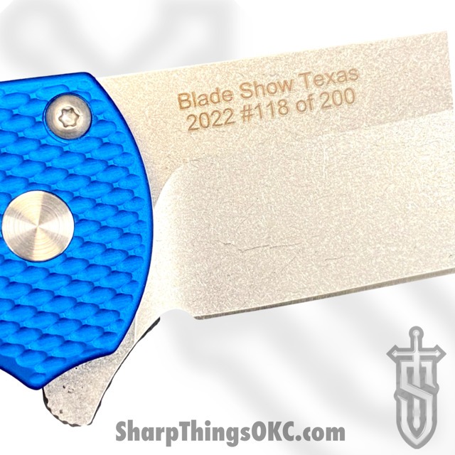 ProTech - 5205-BLUE BS - Malibu Blade Show - Automatic Knife - CPM-20CV Stonewash Reverse Tanto - Aluminum - Blue - Image 7