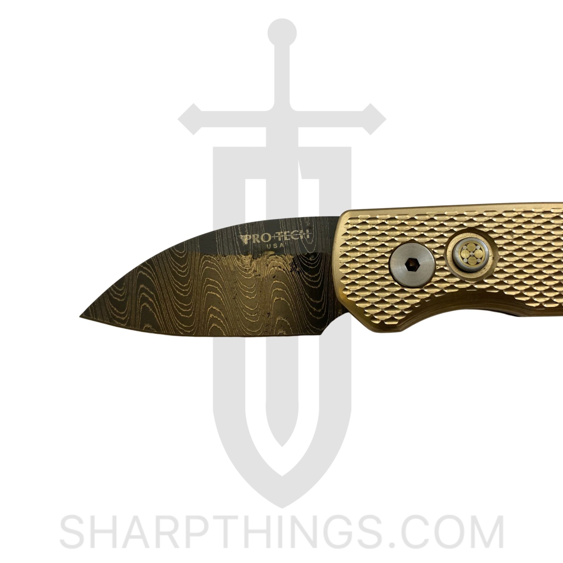 ProTech - R5111-D - Runt 5 BLADE SHOW 2022 - Automatic Knife - Damascus Damascus Wharncliffe - Bronze Alloy - Bronze - Image 7