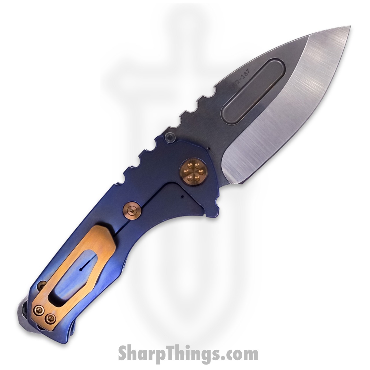 Medford Knife - MK029STD-37A2-T1C1-BN - Praetorian Genesis "T" Drop Point Folder - Tumbled S35VN - Blue with Bronze H/W - Image 8