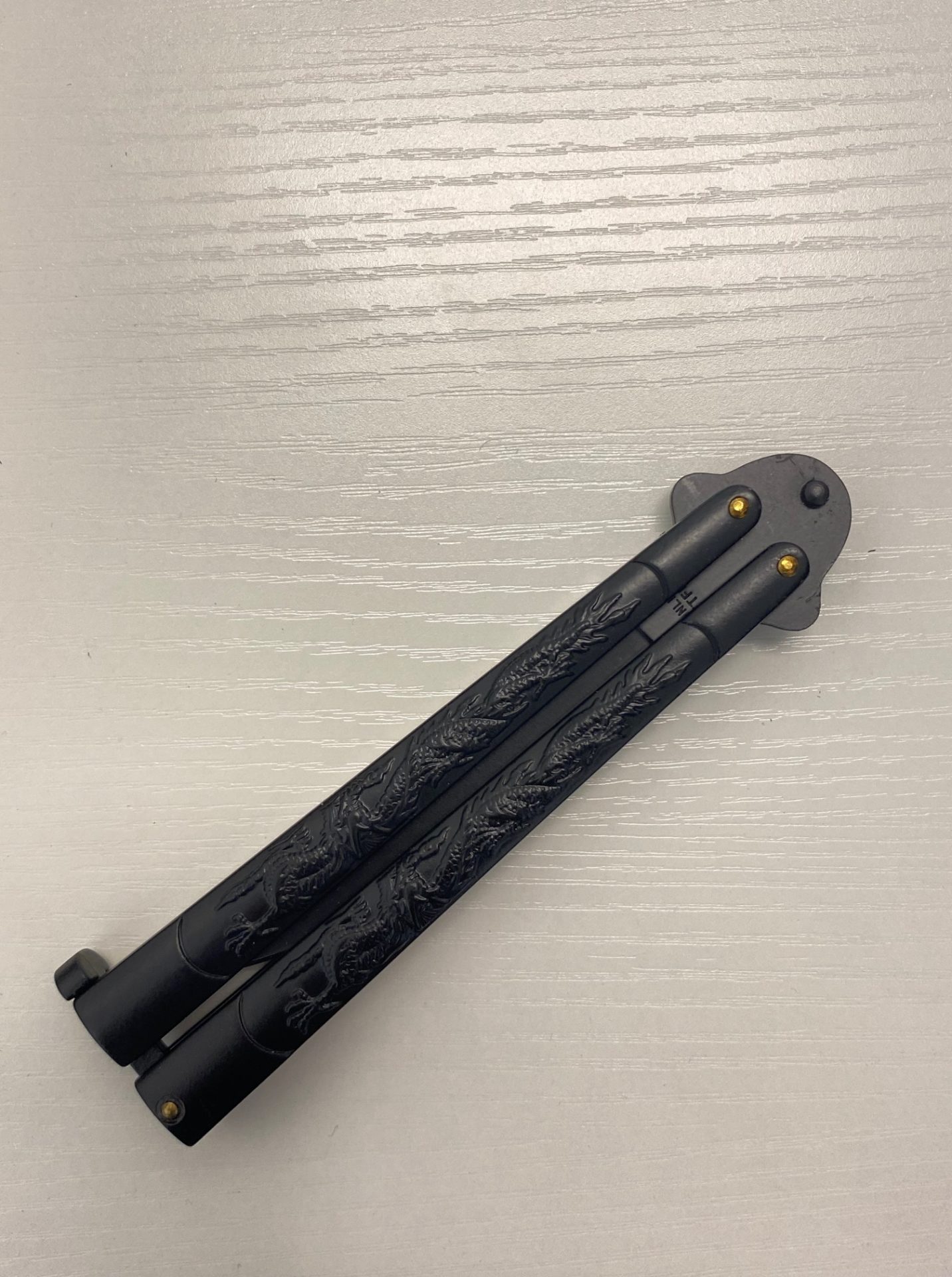 VOC - BR100BLK - Drop Point Butterfly - Balisong - German Surgical Steel Coated Drop Point - Steel - Black - Image 6