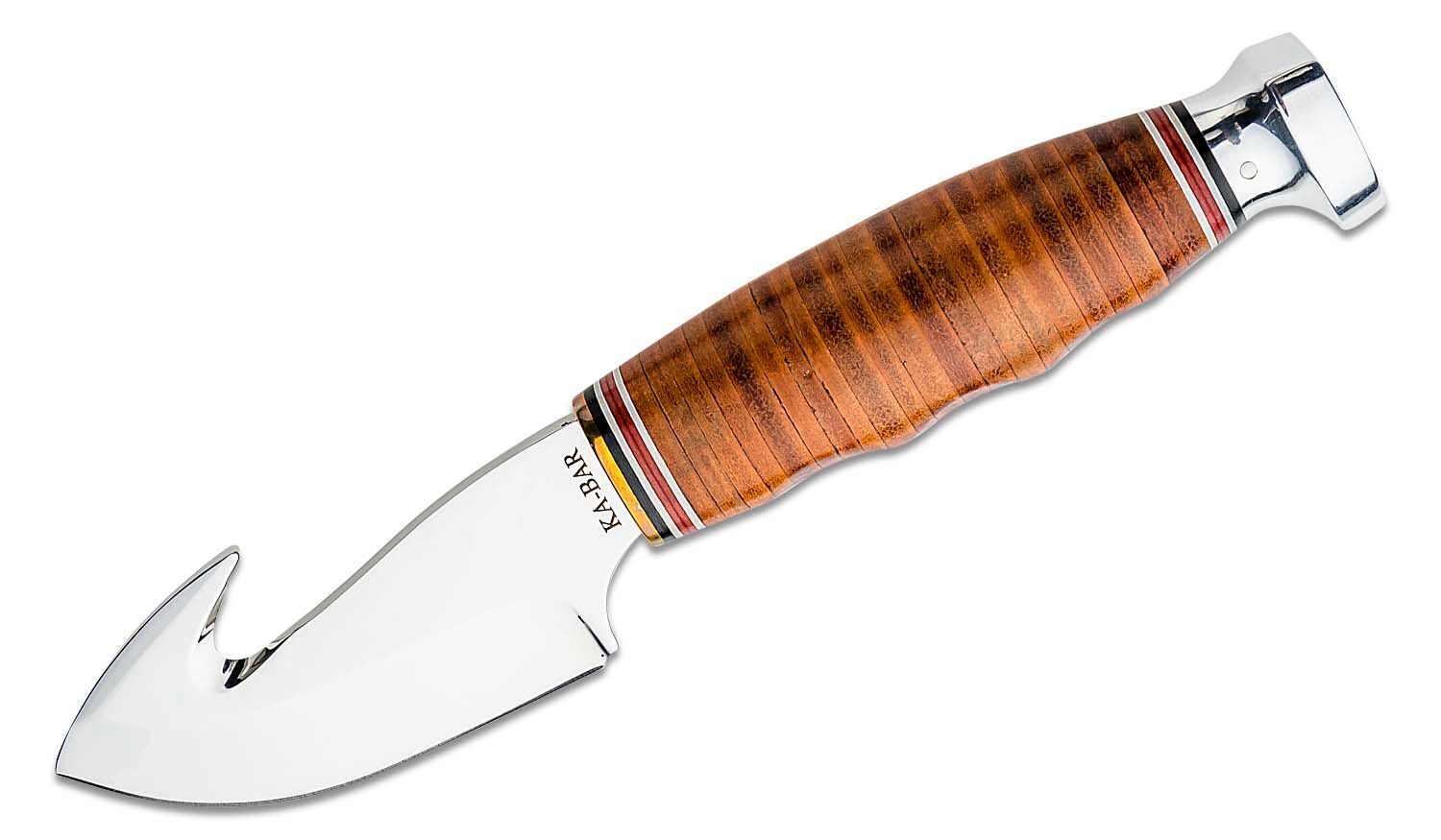 Ka-Bar - KA1234 - Game Hook Hunter Blade with Gut Hook - Fixed Blade Knife - Stainless Steel Polished - Stacked Leather - Brown - Image 16