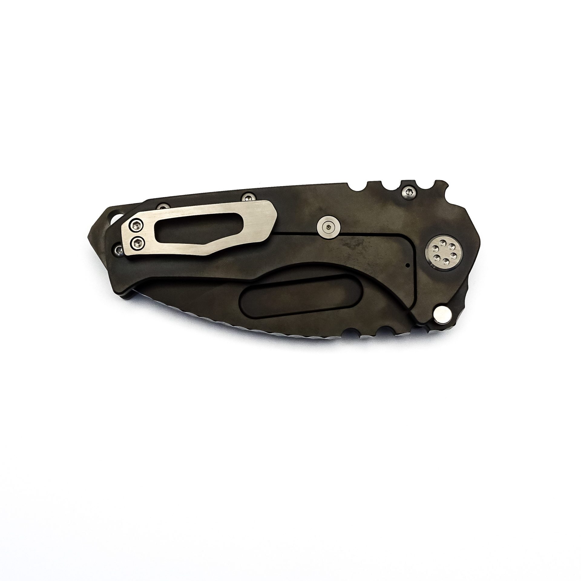 Medford Knife - MK012SPD-30PV-TBCB-BP - Praetorian T Tumbled Drop Point Folding Knife - Silver "Jimped Lightning" - Image 6