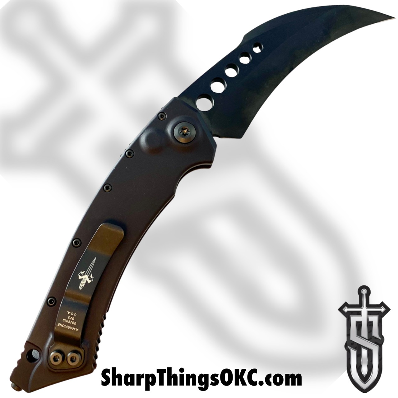 Marfione Custom Knives - 507-MCK - Marifione Custom Hawk - Automatic Knife - 507-MCK Marifione Custom Hawk Automatic Knife - 6061-T6 Aluminum - Black - Image 6