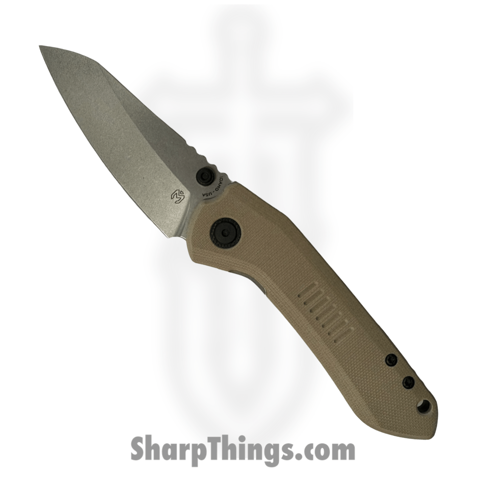 Millit Knives - OVSWG10BKTN - Overland Zirblast - Folding Knife - CPM S35VN Stonewash Sheepsfoot - G10 - Tan Black